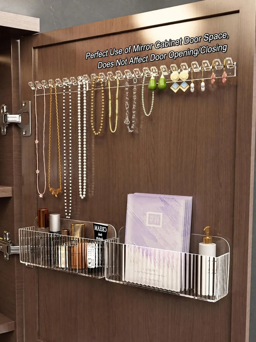 présentoir bijoux transparent adhésif moderne crochets rangement mur bagues boucles d'oreilles colliers