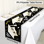 nappe table fête remise diplôme motifs cérémonie confettis étoiles feu artificiel polyester noire or