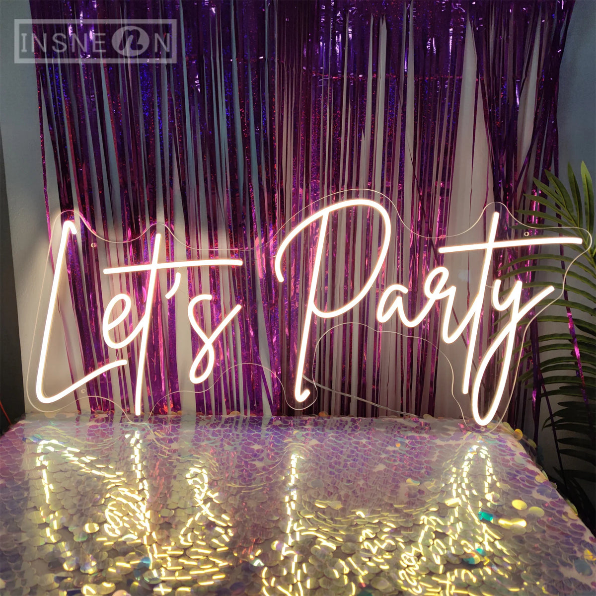 néon lumineux let's party blanc moderne élégant interrupteur câble usb chaînes inclusion manuel