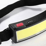 lampe frontale led cob rechargeable usb batterie intégrée indicateur puissance mode ajustable ceinture camping