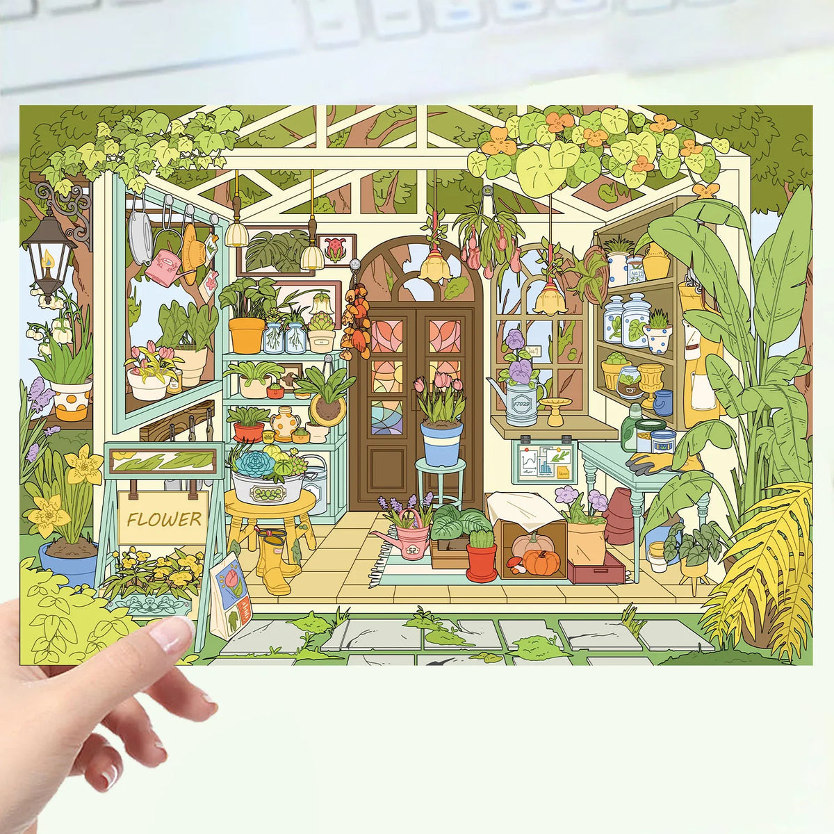 miniatures jardin scellées plantes meubles accessoires couleurs vert rouge bleu dessin animé opaques