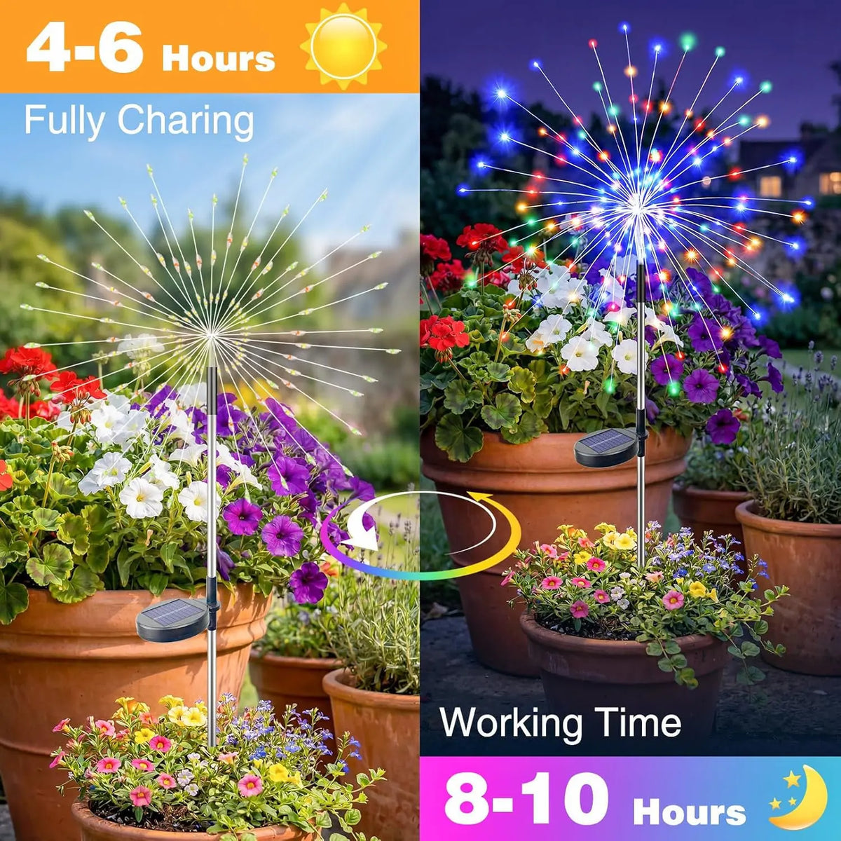 feux d'artifice solaires led multicolores moderne patio decoration exterieure fixations piquets lumiere paysagere rgb