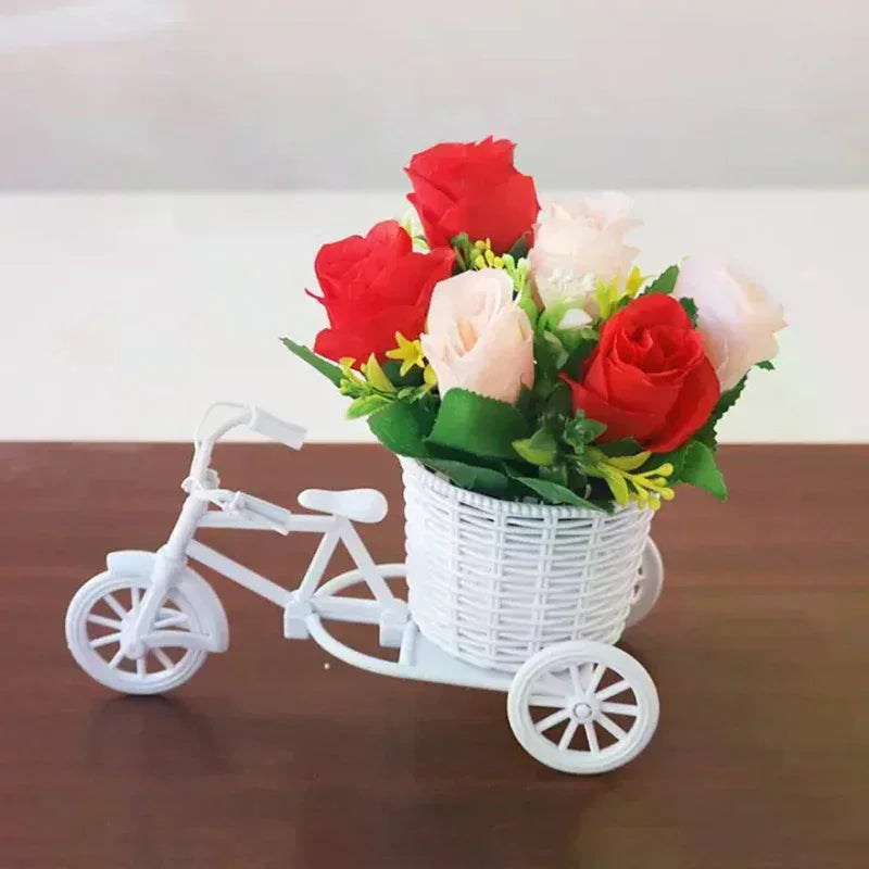 vase vélo blanc effet rotin fleurs artificielles décoration vintage jardin maison mariage romantique