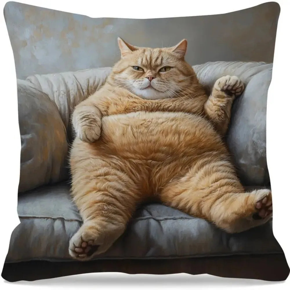 housse coussin polyester chat imprimé gris orange moderne salon chambre lit 45cm 45cm