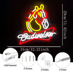 enseigne lumineuse néon logo budweiser grenouille couleur rouge bleu jaune vert fixations câble usb