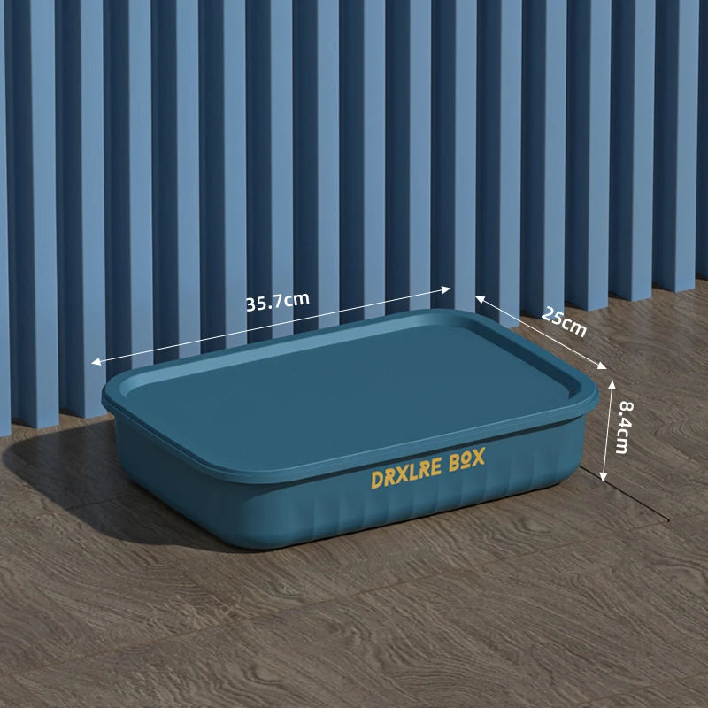 boîtes rangement plastique bleu blanc jaune rayures poignées couvercle moderne respectueux environnement