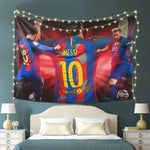 tapisserie moderne football bleu rouge jaune fc barcelone messi célébration unicef décoration intérieure sportive