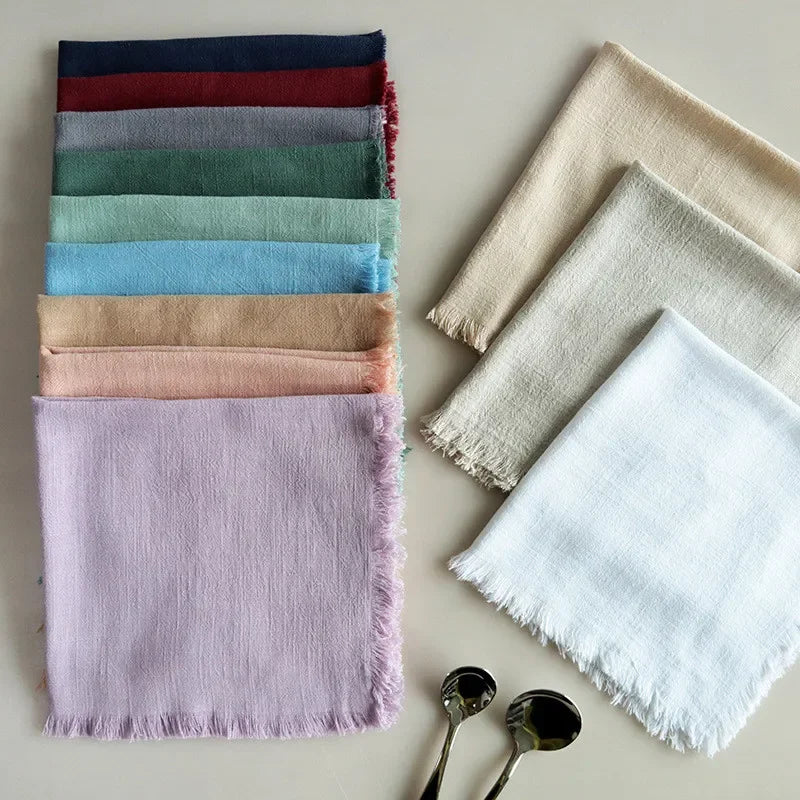 serviettes carrées tissu lin texturé rose lilas gris beige blanc ciel vert bordeaux rustic