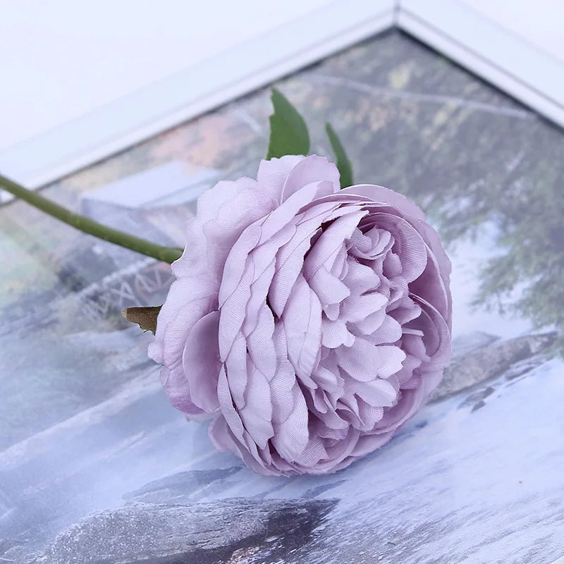 Bouquet artificiel pivoine rose pâle blanc feuilles vertes décoration intérieure romantique 29cm total length