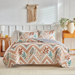 ensemble couvre lit matelassé microfibre géométrique floral boho chic multicolore rouge bleu beige taies