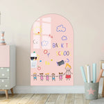 tableau blanc effaçable arche enfants motif scolaire feutres couleurs moderne adhésif gris rose vert