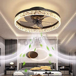 ventilateur lampe led télécommande moderne cristaux noir doré élégant fixations opaques