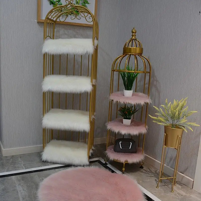 tabourets modernes élégants fourrure synthétique antidérapants or blanc rose pâle beige clair