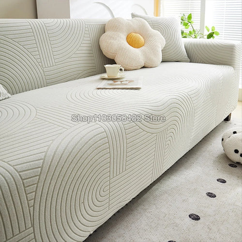 housse canapé beige clair rayures ondulées polaire élastique moderne salon fauteuil coussin décoratif
