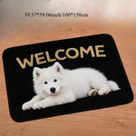 tapis d'entrée moderne chien blanc welcome noir géométrique antidérapant flanelle PVC