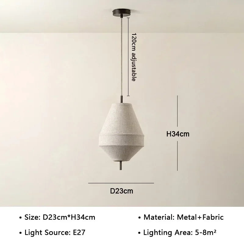 Suspension lumineuse moderne tissu toile lin beige gris clair minimaliste salon restaurant chambre