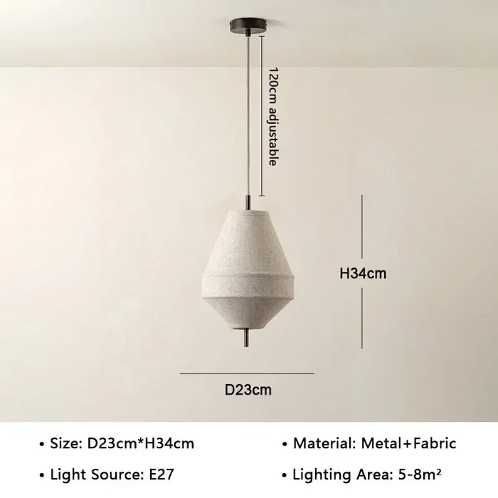 Suspension lumineuse moderne tissu toile lin beige gris clair minimaliste salon restaurant chambre