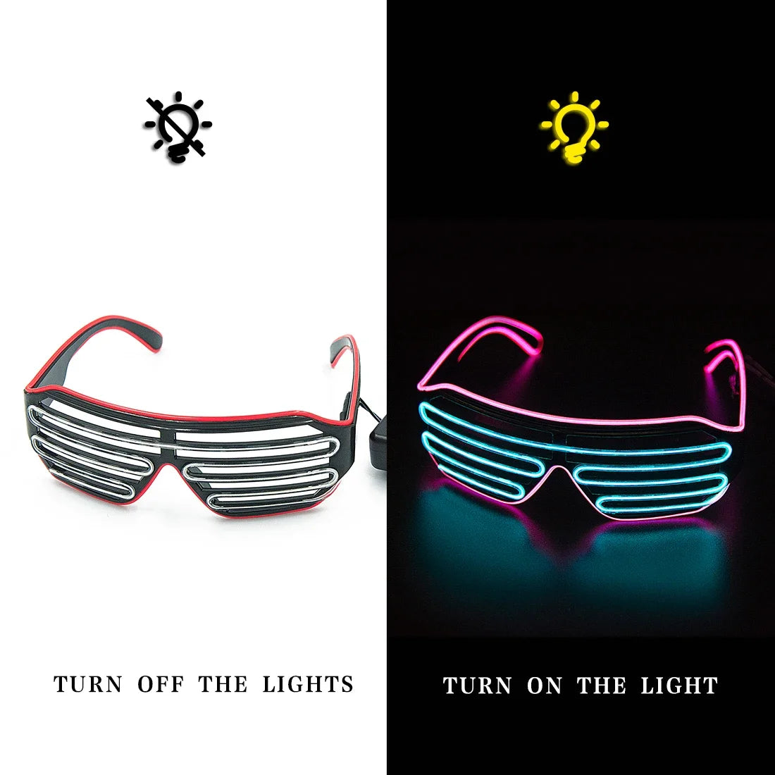 lunettes lumineuses led bleu rose lignes horizontales modernes élastiques événements halloween noël anniversaire