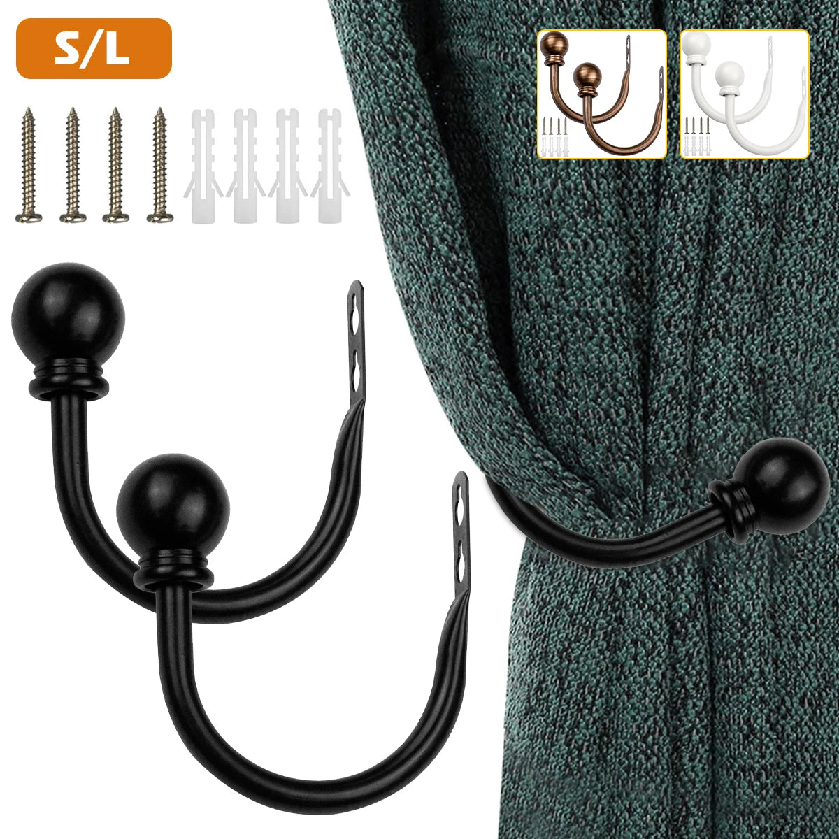 boucles rideau noir blanc modernes vis supports murales durable rondes lisses