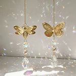 suncatchers abeille papillon cristal métal doré bohème décoratif lumineux or transparent