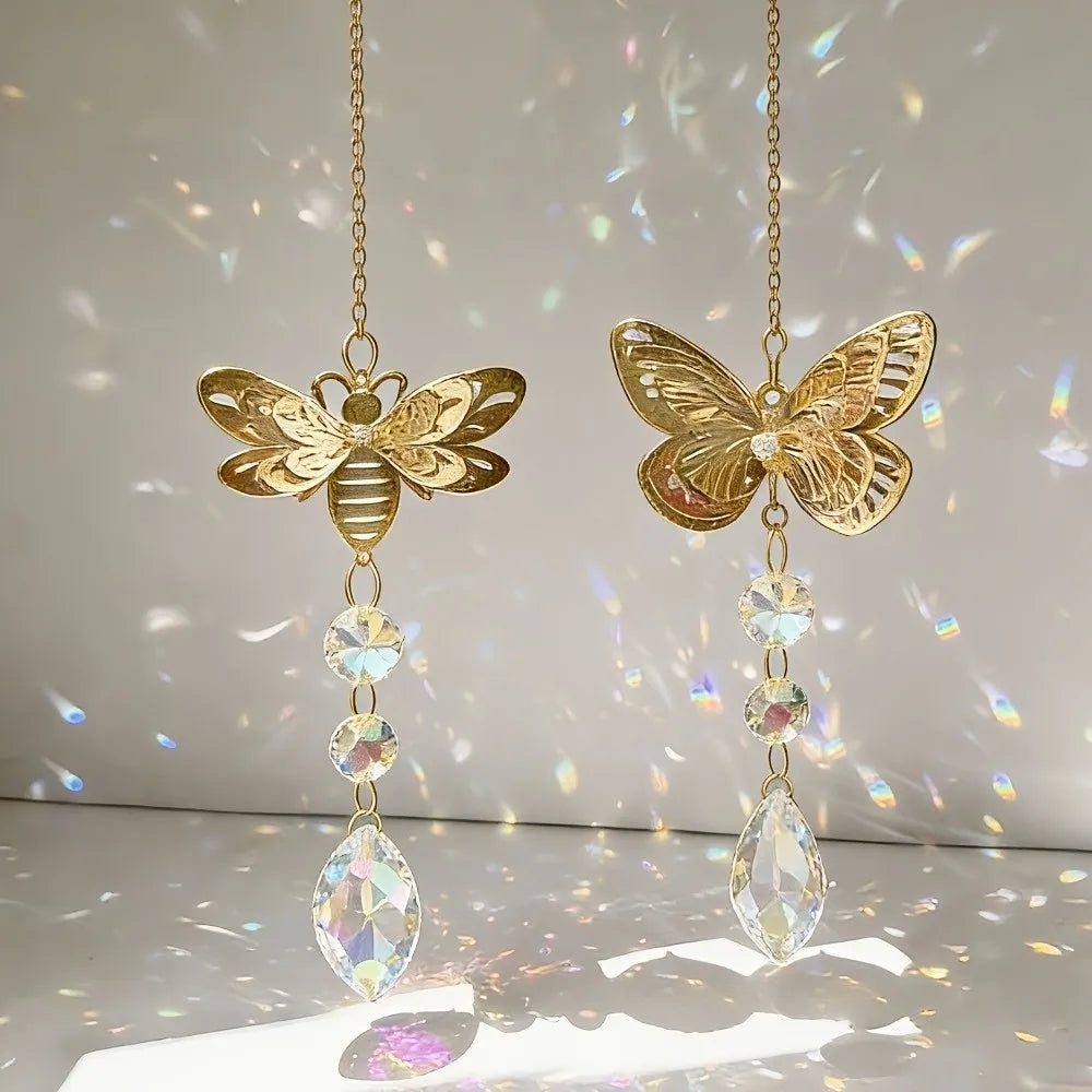suncatchers abeille papillon cristal métal doré bohème décoratif lumineux or transparent