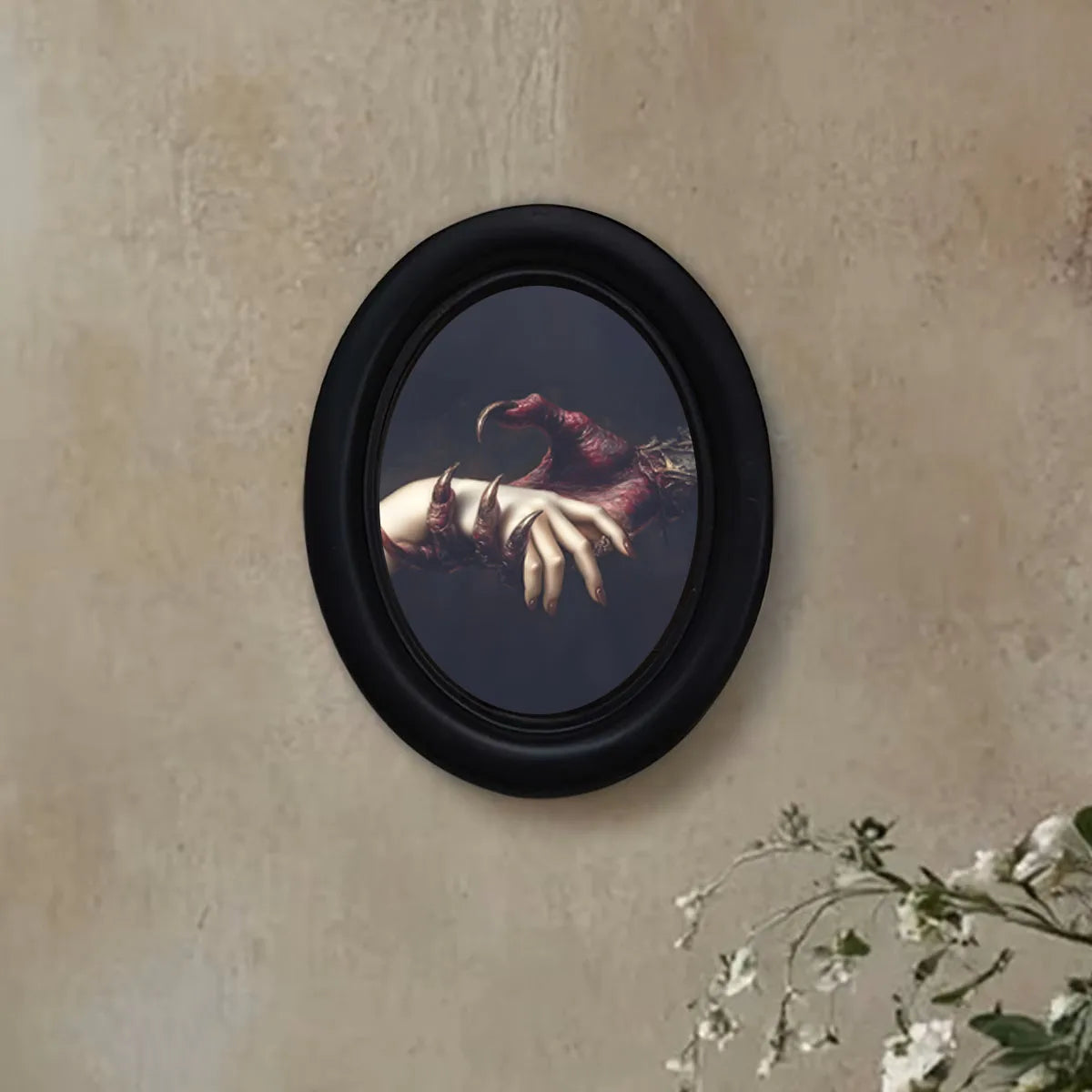 cadre photo ovale main humaine main démon noir classique gothique décoration murale dark academia