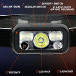 lampe frontale led portable rechargeable noir moderne pratique ceinture ajustable sensory switch