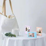 cadre photo moderne adhésif vert bleu rose violet mat opacité photos instantanées instax mini