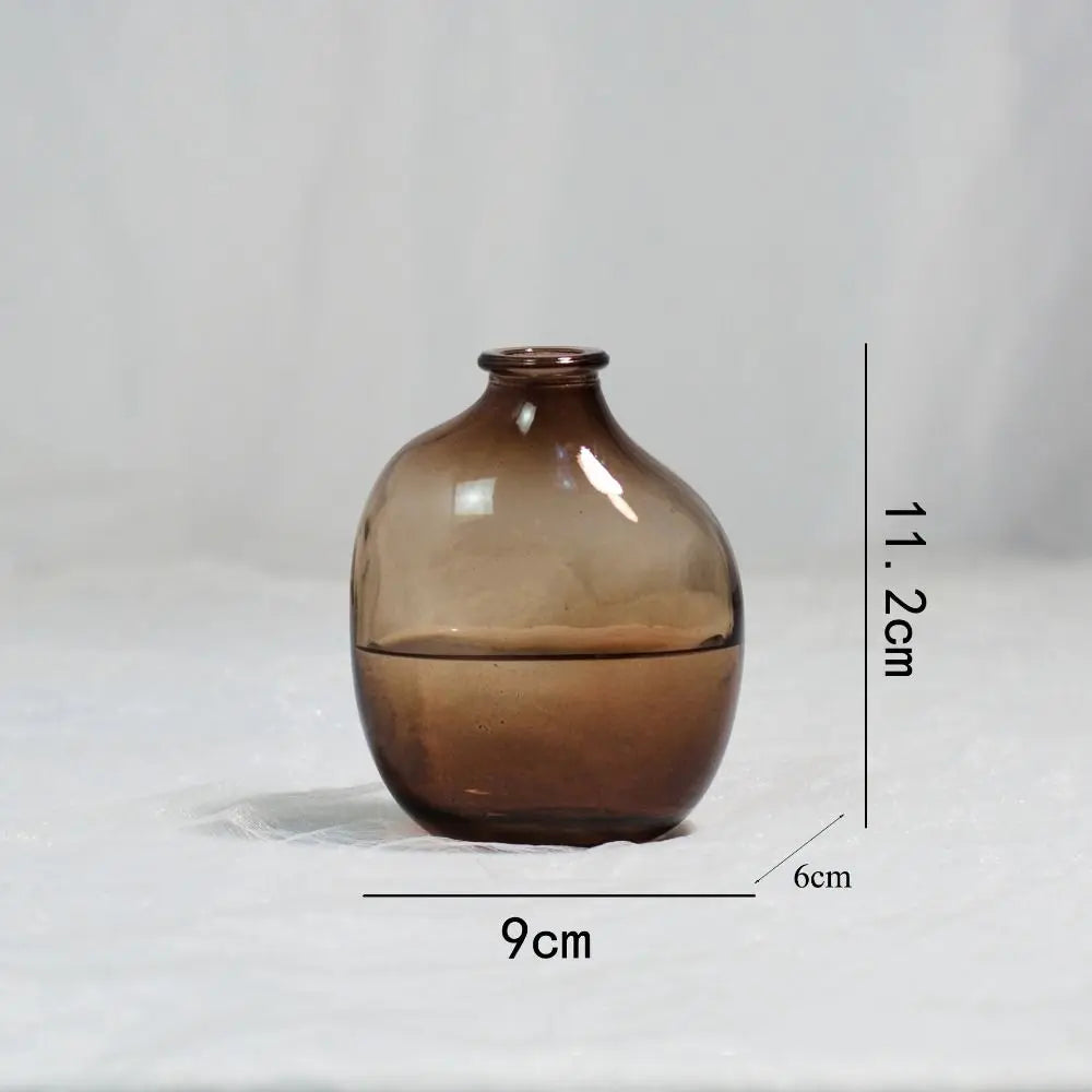 vases verre bleu marron transparent modernes minimaux fleurs artificielles 9cm 10cm 11cm