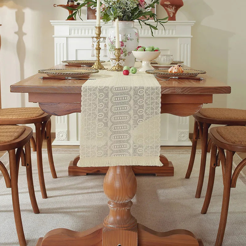 tablecloth beige broderie polyester coton table decoration rustic spring summer autumn