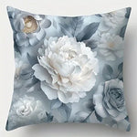 taies d'oreiller décoratives floral bleu clair fleurs blanches gris zipper closure polyester peachskin 45x45cm