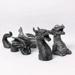 statues dragons résine fantastique gothique patio jardin décor extérieur gris noir éclairé details sculpté
