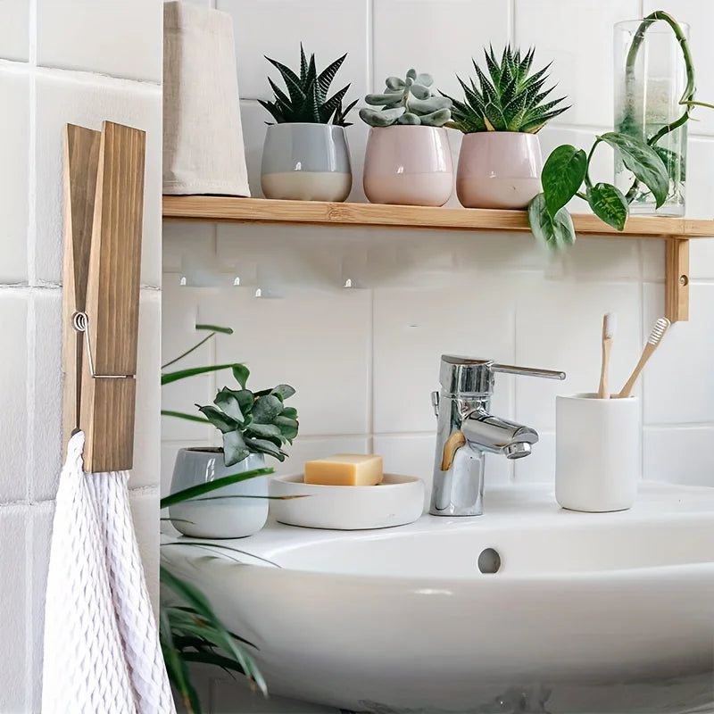 porte serviettes bois foncé réutilisable moderne rustique mural salle bain buanderie fixations incluses serviettes