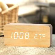 Réveil numérique en bois LED avec température - Horloge de bureau et chevet moderne
