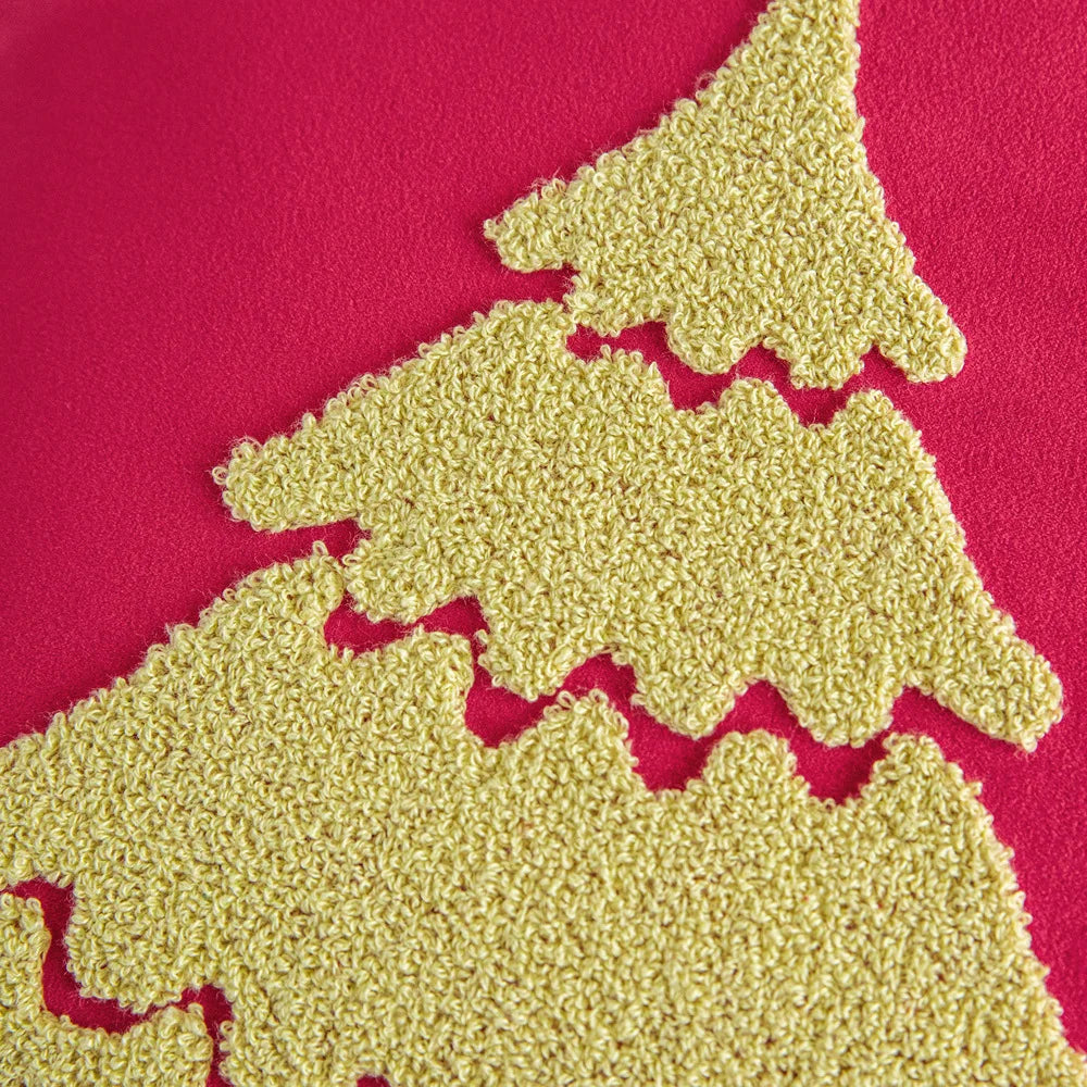 coussin brodé arbre noël étoiles dorées festif décoratif intérieur maison voiture 45x45cm polyester festive