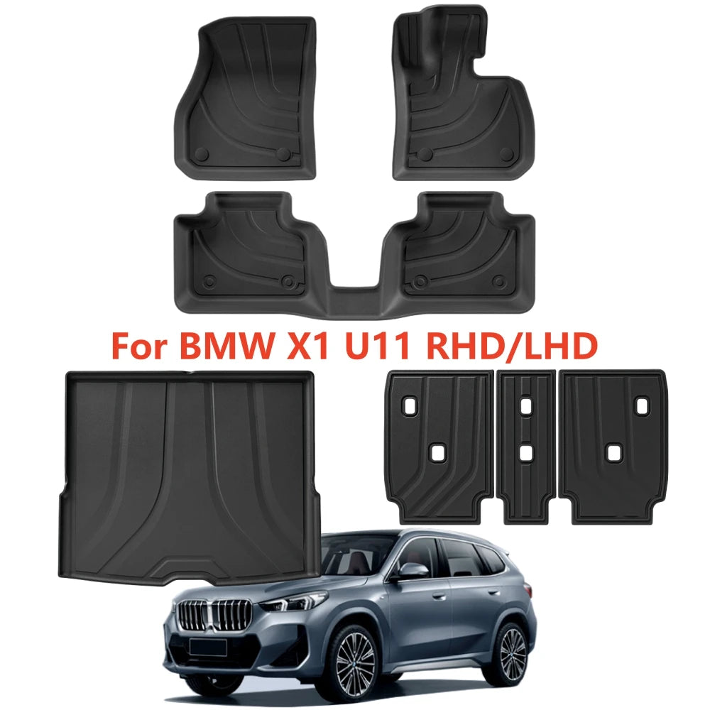 tapis sol coffre coussin dossier arrière noir texture rugueuse motifs ondulés moderne bmw x1