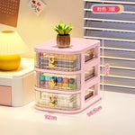 boîte rangement tiroirs transparentes poignées coeurs blanc rose beige