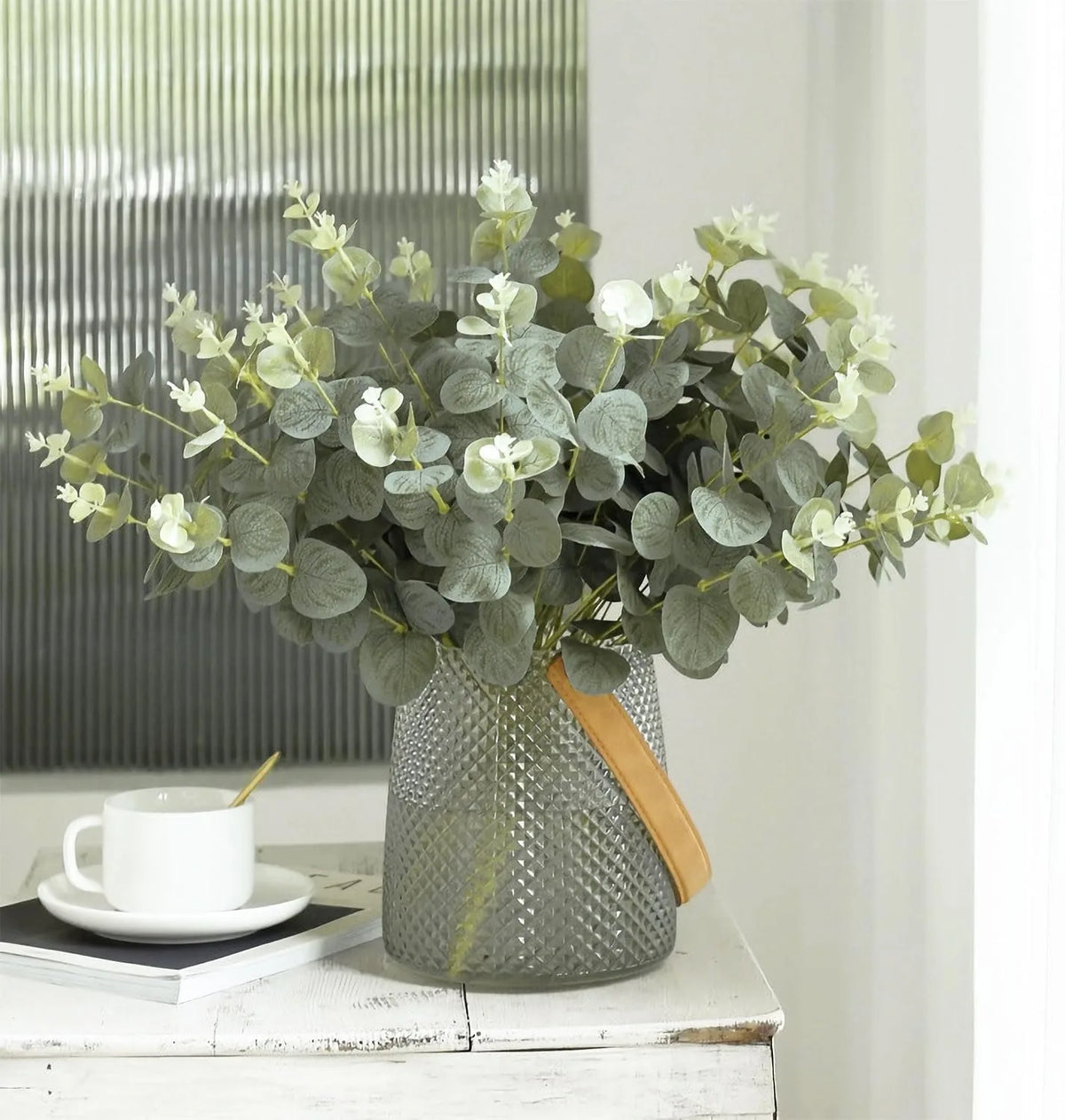 feuilles eucalyptus artificielles vertes blanches bouquet mariage décoration intérieur naturel rustique