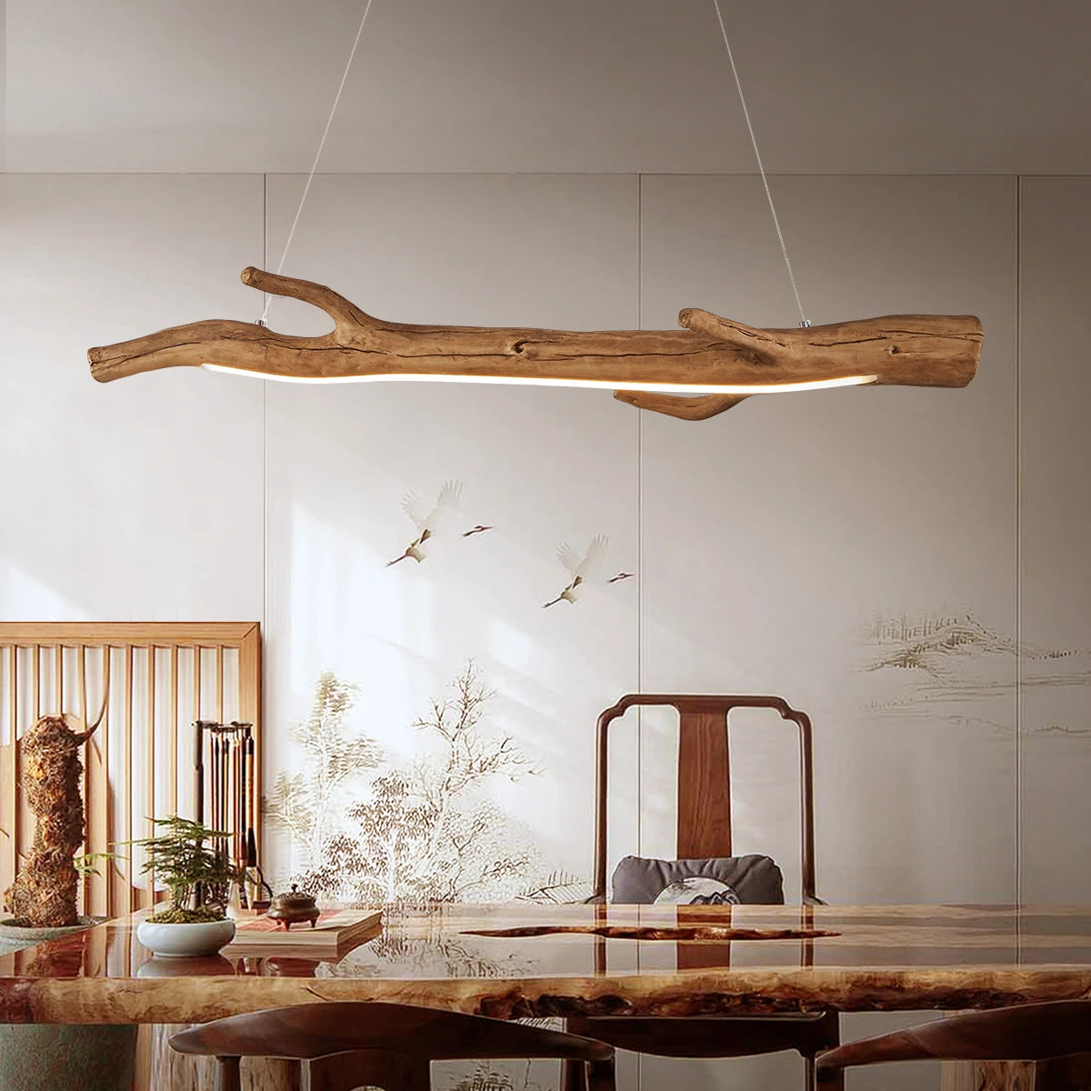 lampe suspendue moderne rustique bois naturel blanc opacité chambre salon