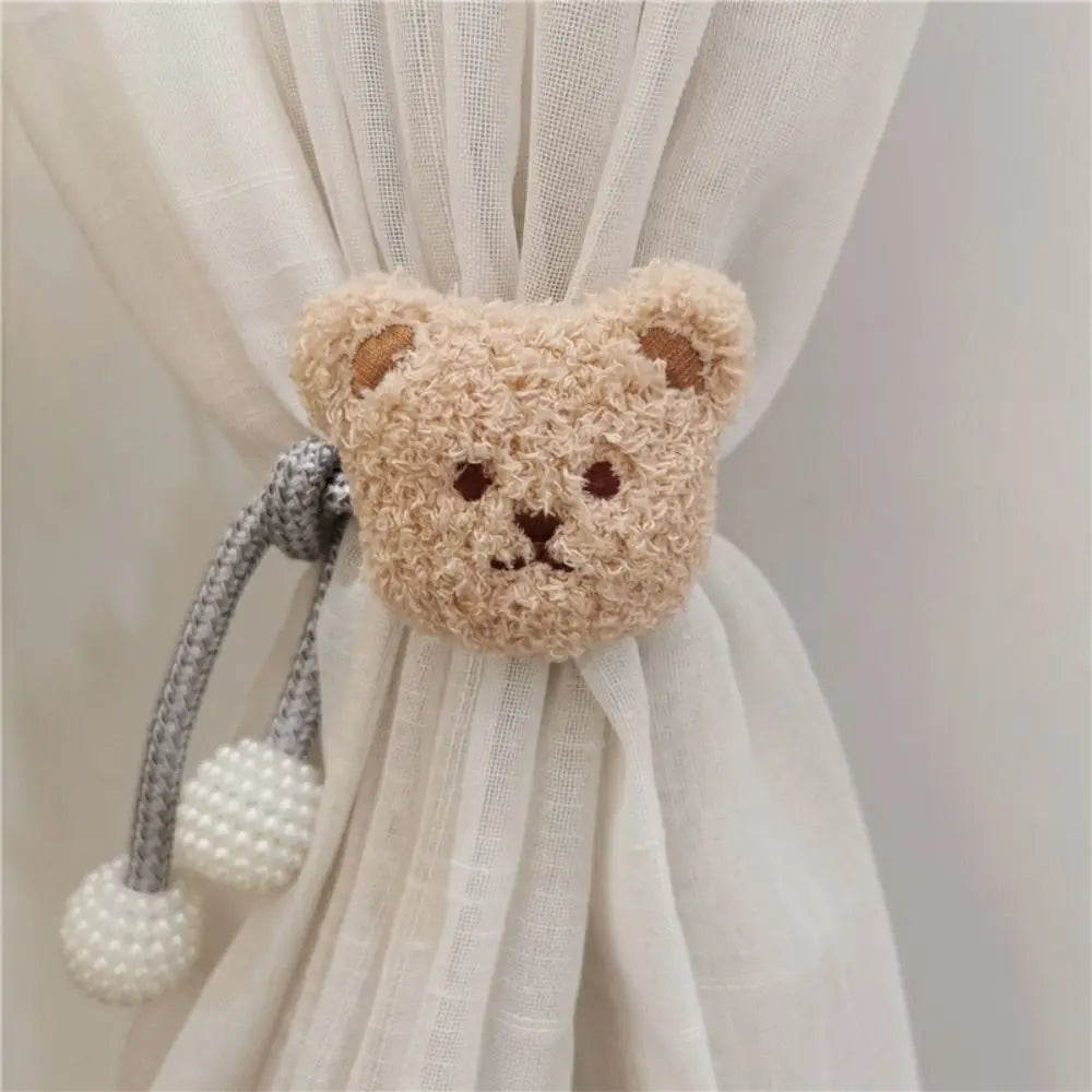 porte cordons fenetre peluche ours mignon cordon tressé blanches decoratif chambre enfant beige clair