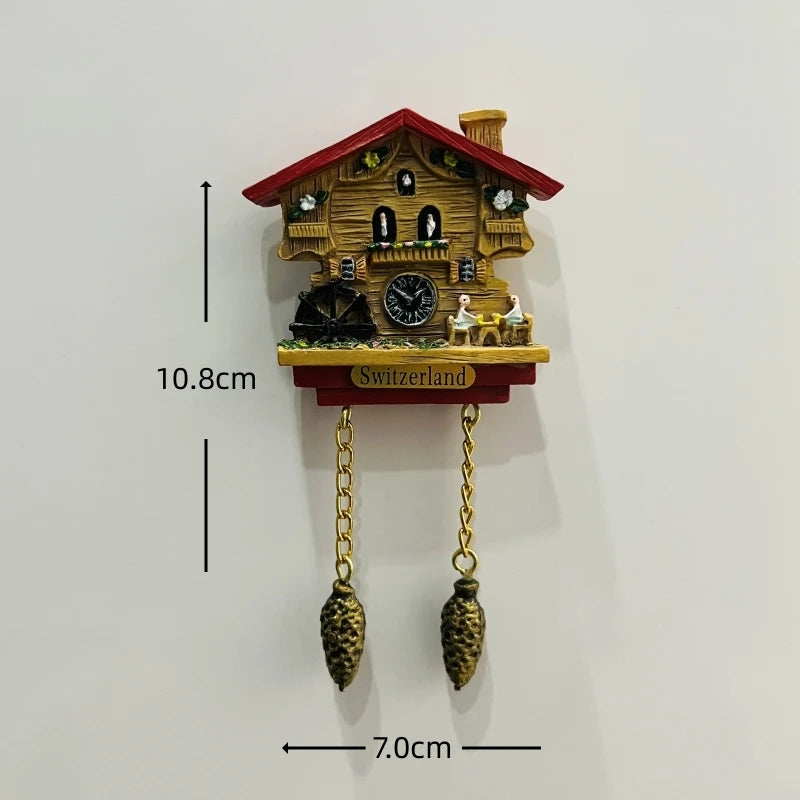 horloge pendule alpine animaux paysages aimants réfrigerateur texte traditionnel