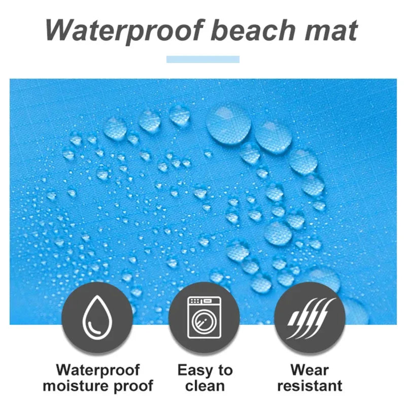 tapis plage imperméable bleu moderne sac rangement clous carabiner camping
