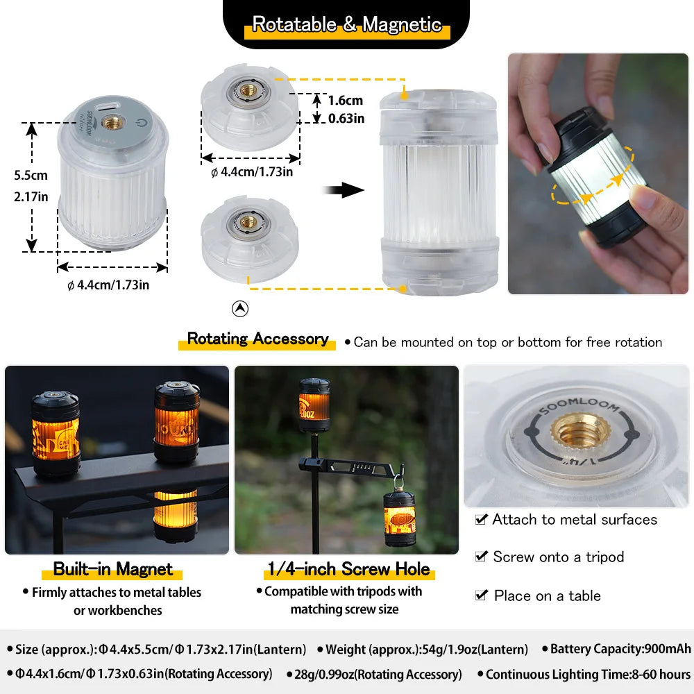 lanterne led rechargeable transparent moderne compact aimant intégrée mode camping randonnée autocollants câble usb
