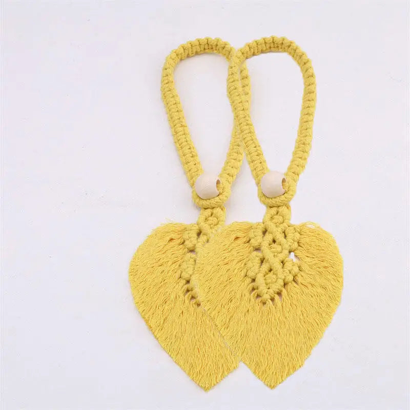 rideaux macramé boho franges beige vert gris jauneclair