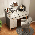 maquillage moderne tiroirs miroir plateau gris tiroirs blancs pieds bois naturel