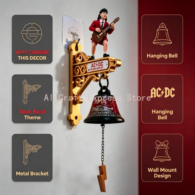 cloche murale acdc or rouge figurine angus young sonnette décoration vintage métal figurine rock