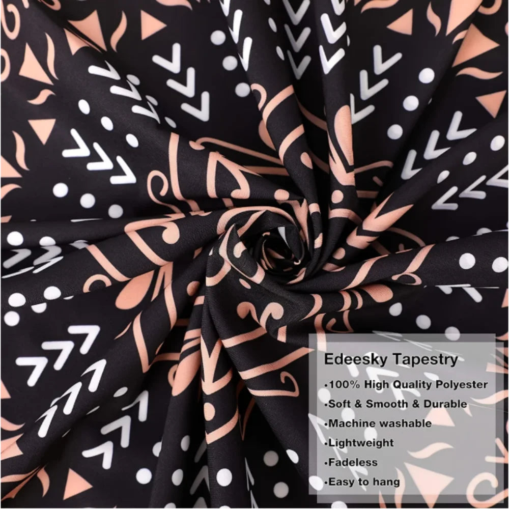 tapisserie égyptienne vintage polyestère lavable motifs hiéroglyphes géométriques noir bleu doré