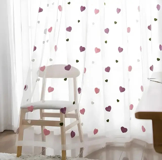 rideau moderne cœur imprimé tulle transparent chambre salon polyester coton
