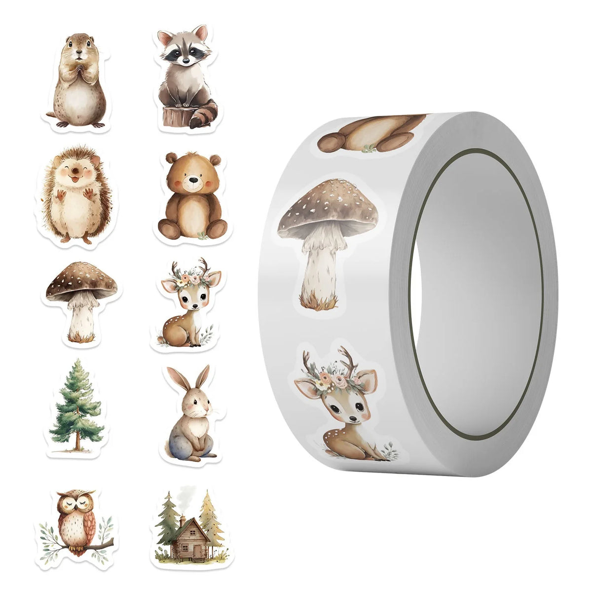 autocollants animaux forêt blanc marron vert dessin animé 500 pièces PVC imperméables