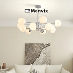 lampe suspendue moderne sphères translucides 95cm blanc chrome(touches on off)